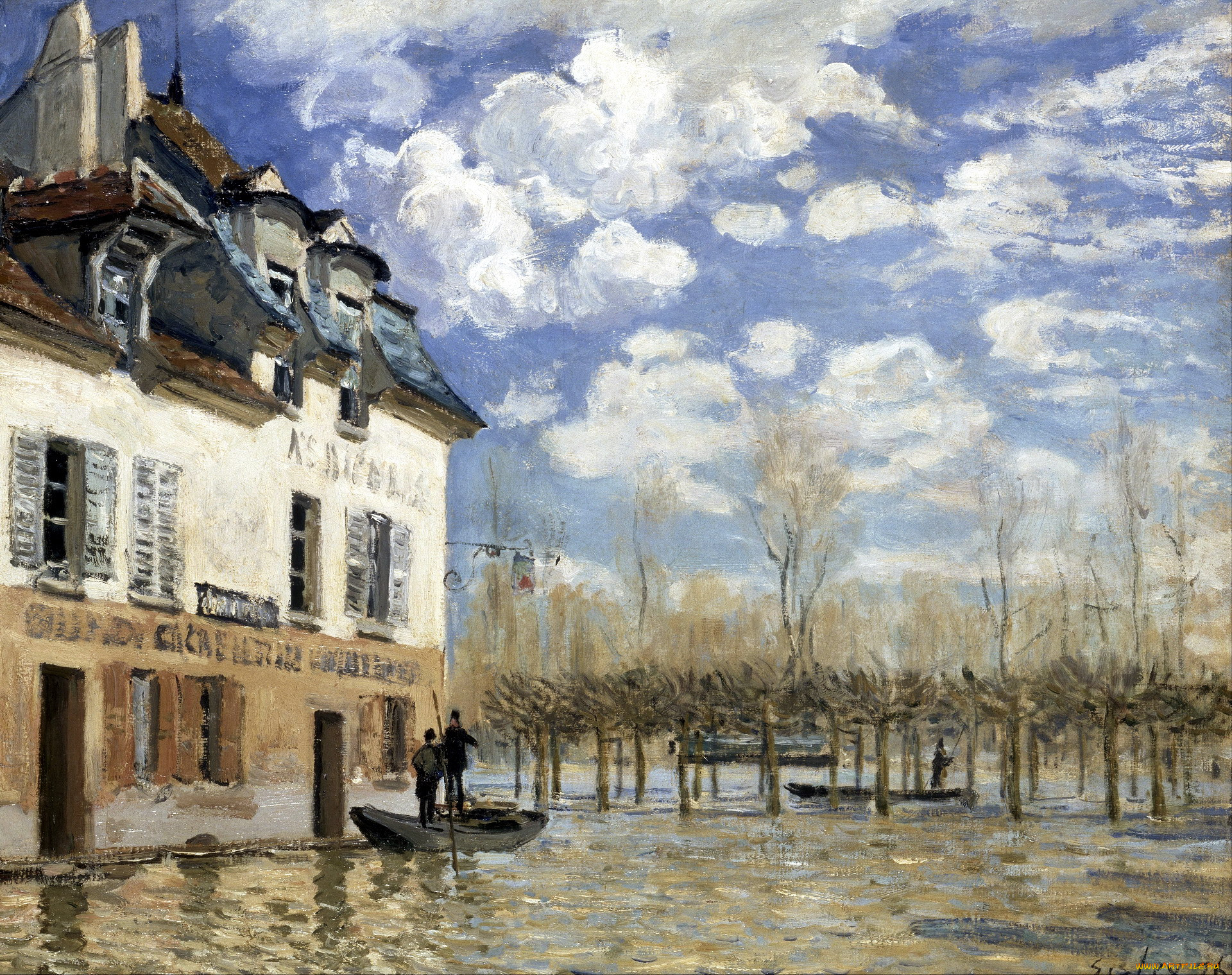 boat in the flood at port-marly, , alfred sisley, , , , , , , 